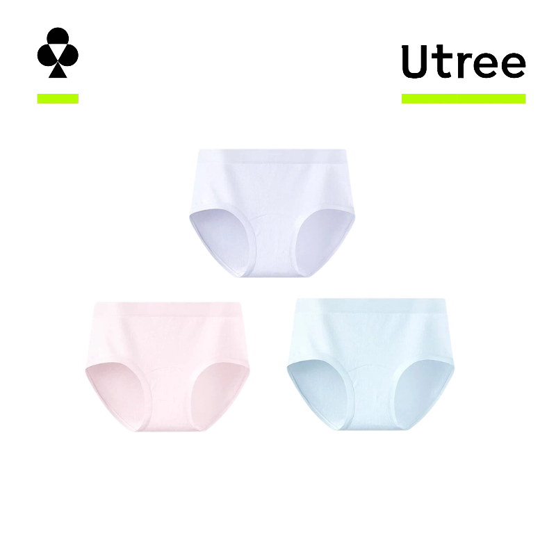 Utree - 2026 New Women's Pure Cotton Antibacterial Briefs with Extra Long Crotch - Nude Pink + Mist Purple + Oxygen Blue - 160/90 (M) MegaBDM