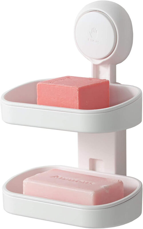 TAILI Double Layer Soap Dish Suction Cup Soap Holder, Strong Sponge Holder for Shower, Bathroom, Tub and Kitchen Sink, Drill-Free, Removable MegaBDM