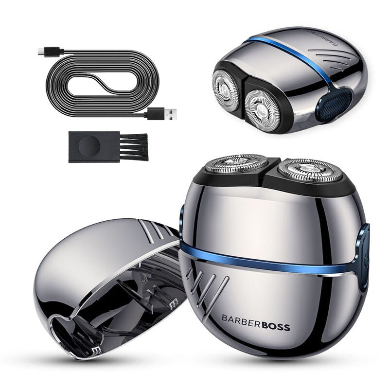 BarberBoss QR-2701 Men's Rotary Shaver, Portable Face Razor, Carbon-Steel Blades, Dual-Floating Head, Travel Lock, Men's Compact Beard & Face Shaver, Electric Shaver for Men MegaBDM