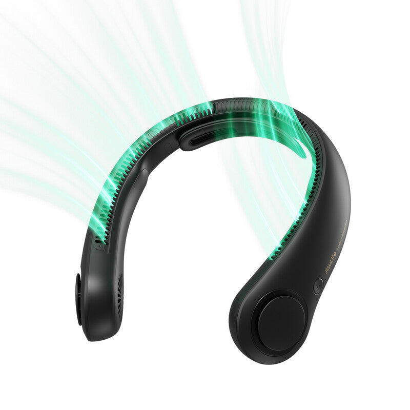 JISULIFE Portable Neck Fan Life 4, Neckbrace Bladeless, Hands Free, 5 Speeds, 5000mAh Rechargeable, Quiet, for Outdoor Indoor, Black MegaBDM