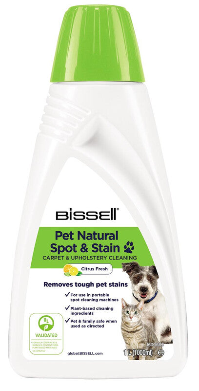 Bissell Pet Natural Spot & Stain, Cleaning Solution for BISSELL SpotClean Portable Carpet Cleaners, For Use on Carpet, Upholstery, Area Rugs and Car Interiors, 1L, 3370 MegaBDM