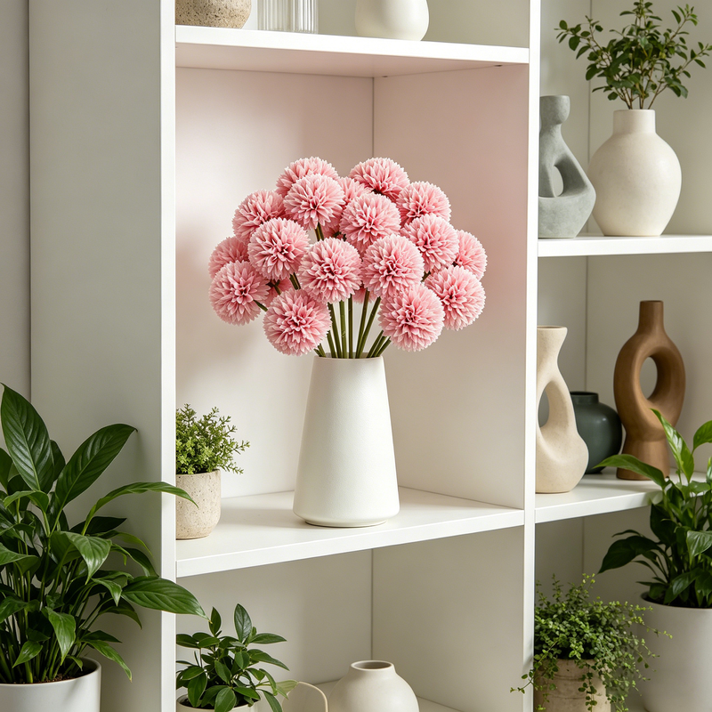 Yuejia 6PCS 11.4in/29cm Artificial Chrysanthemum Bouquet of Flowers, Artificial Silk Flower, Decor for Wedding, Party Decorate, Home Room Ornament, Simulation Plants (Pink) MegaBDM