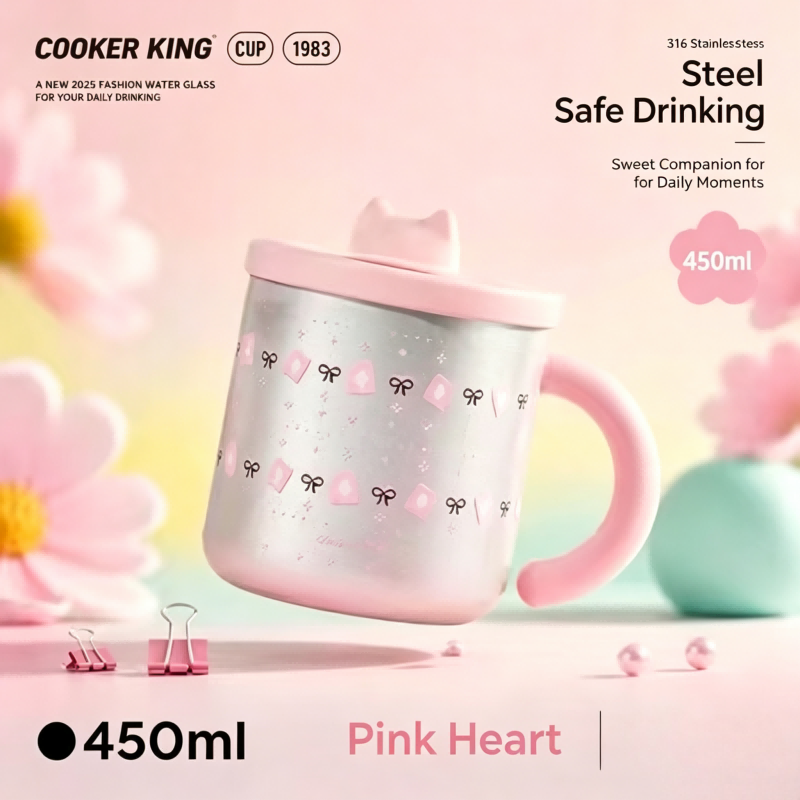 Meow Encounter Desk Tumbler 450ml – Pink Heart MegaBDM