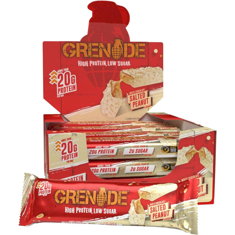 Grenade High Protein Low Sugar Protein Bar White Chocolate Salted Peanut Flavour - 12 x 60g MegaBDM