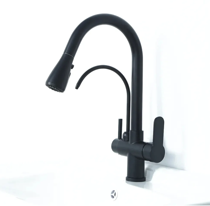 Homary Water Filter Kitchen Faucet Pull Out Faucet in Matte Black Swirling Faucet Solid Brass MegaBDM