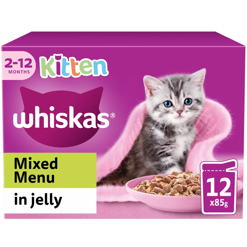 Whiskas Kitten Mixed Menu Wet Cat Food Pouches In Jelly 12 x 85g MegaBDM