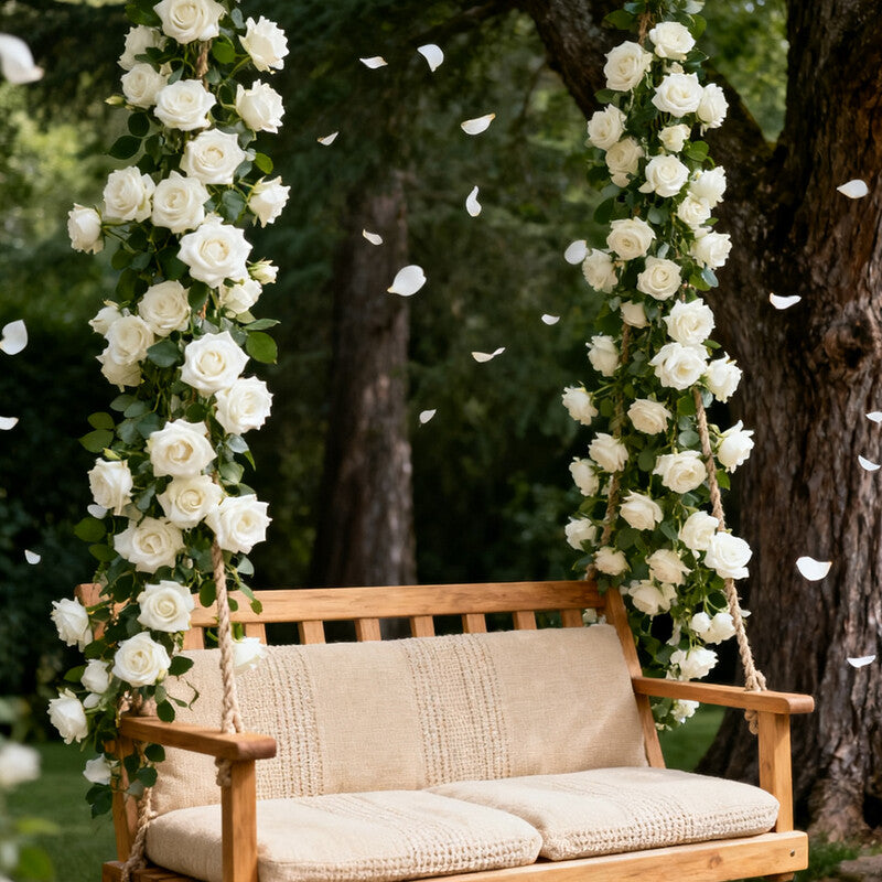 Wei's moment 3pcs (2 Metres) Artificial Flower Garland, Decorative White Silk Rose and Peony Hanging Flowers for Wedding, Garden, Wall Decoration MegaBDM