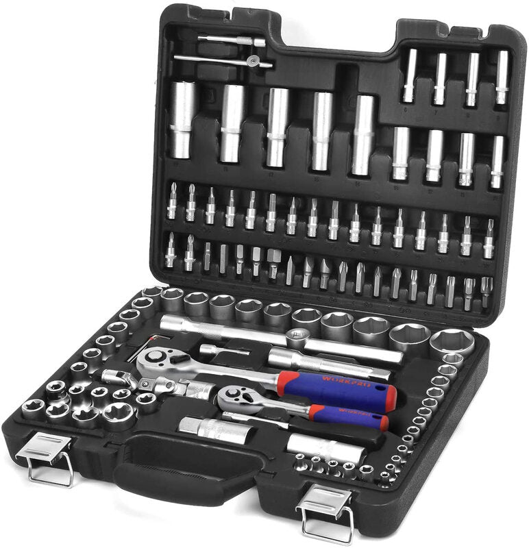 WORKPRO 108-Piece 1/4" & 1/2" Drive Socket Set with Bits, Quick Release Ratchet Wrench Set - CR-V Mechanics Tool Set, Father's Day Gift, for DIY and Car Repair MegaBDM