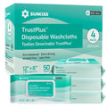 SUNKISS Trustplus Wet Wipes for Adult No Rinse, Extra Large 8"x12" Body Cleaning Washcloths for Elderly Incontinence & Cleansing, Unscented, 200 Count (4 Packs of 50) MegaBDM