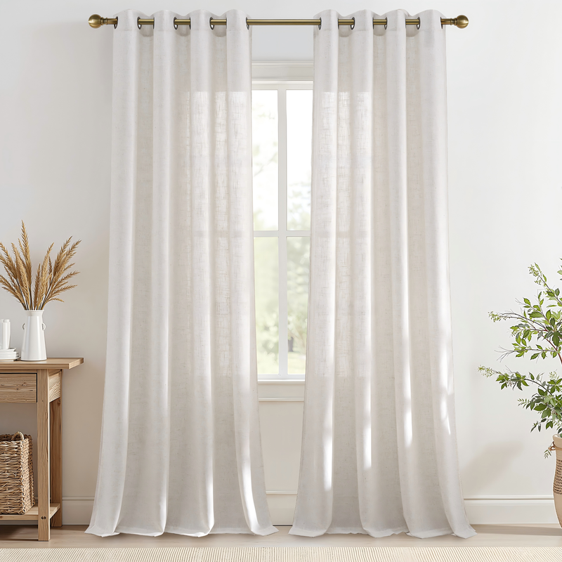 PONY DANCE Semi Sheer Linen Textured Curtains with Eyelet, 2 Panels W140 x L245 cm Off White MegaBDM