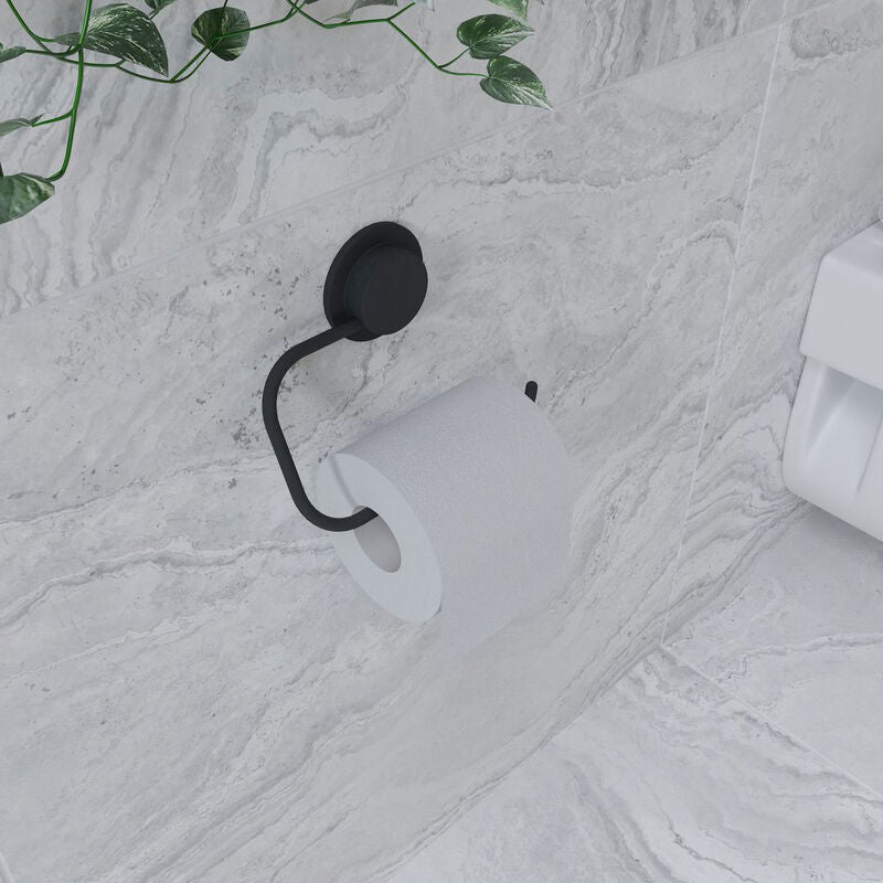 Croydex Stick 'n' Lock Toilet Roll Holder - Black MegaBDM