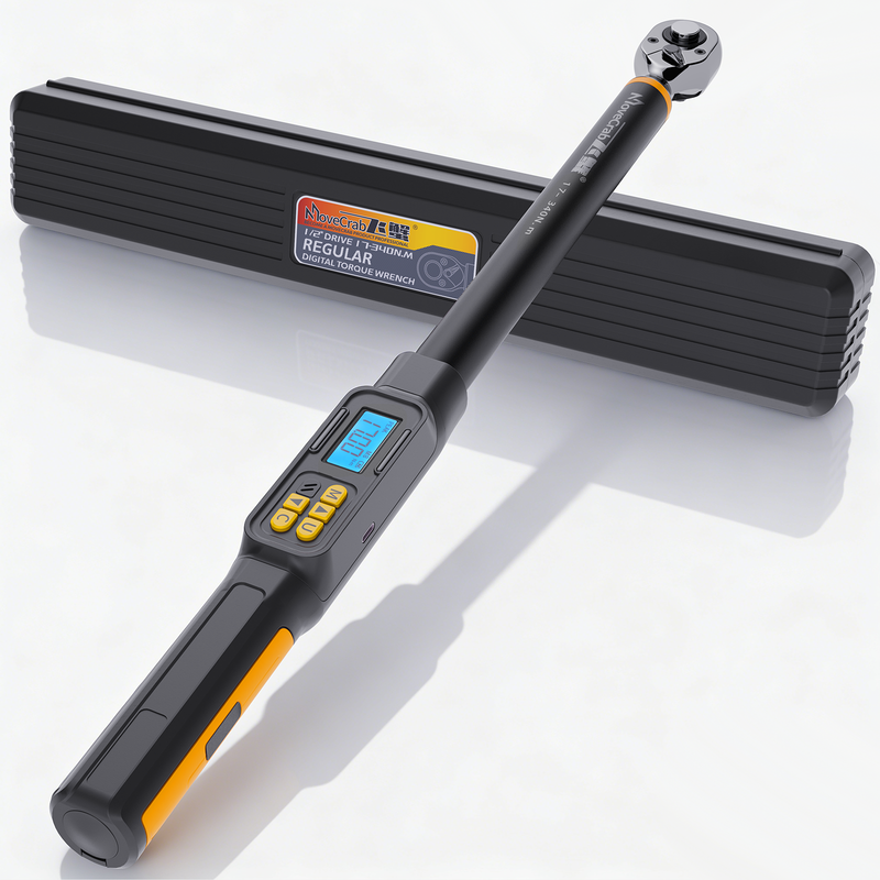 Movecrab Professional Digital Torque Wrench 1/2" Drive17-340N.m±2% High Accuracy LED Display with Nm/in.lb/ft.lb/kg.cm Vibration Sound Light Triple Alarm for Automotive Motorcycle Bike Repair Tool MegaBDM