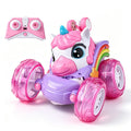 Unicorn RC Stunt Car Toy for Girls, Remote Control Flip 360° Rotating Stunt Vehicle with Glowing LED Light Wheels, USB Rechargeable Cute Rainbow Unicorn RC Car Toy Gift for Kids MegaBDM