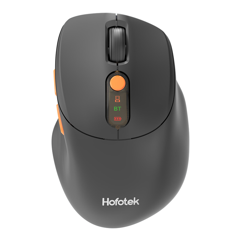 HOFOTEK M311 2.4G+BT Silent Office Mouse - Adjustable Multi-Level DPI, Ergonomic Black-Orange, Multi-System Compatible (1xAA Battery) MegaBDM