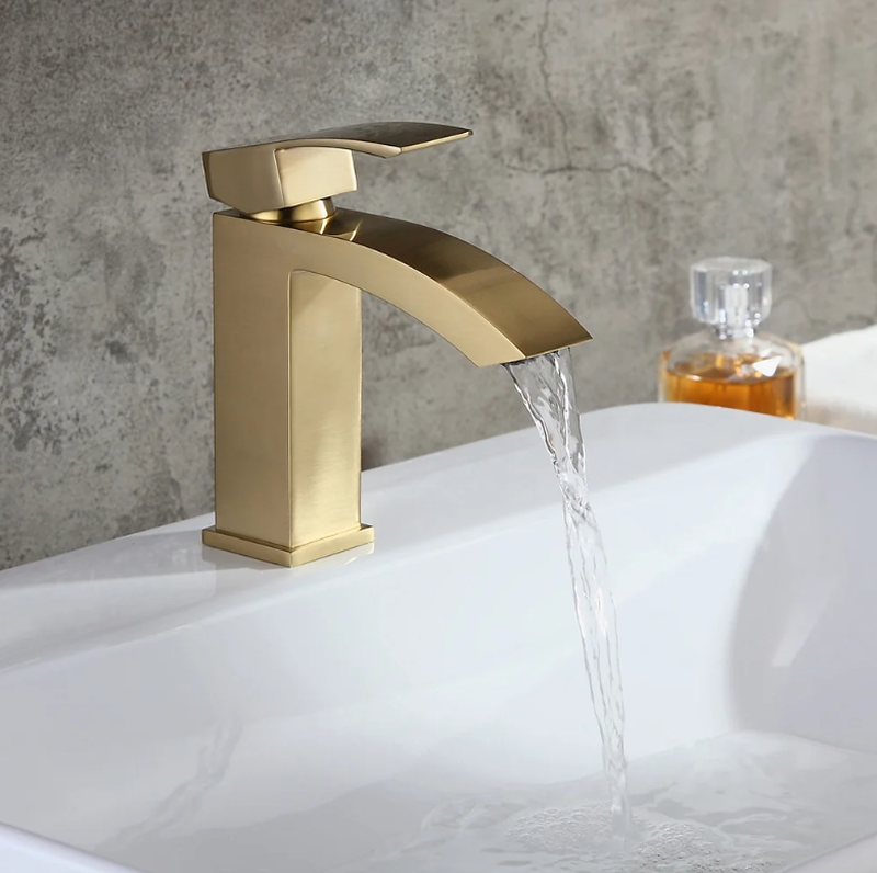 Homary Contemporary Style Brushed Gold Single Hole Deck Mounted Bathroom Sink Faucet MegaBDM