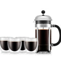Bodum CHAMBORD 1L French Press Coffee Maker & 4 PAVINA Glasses 250ml MegaBDM