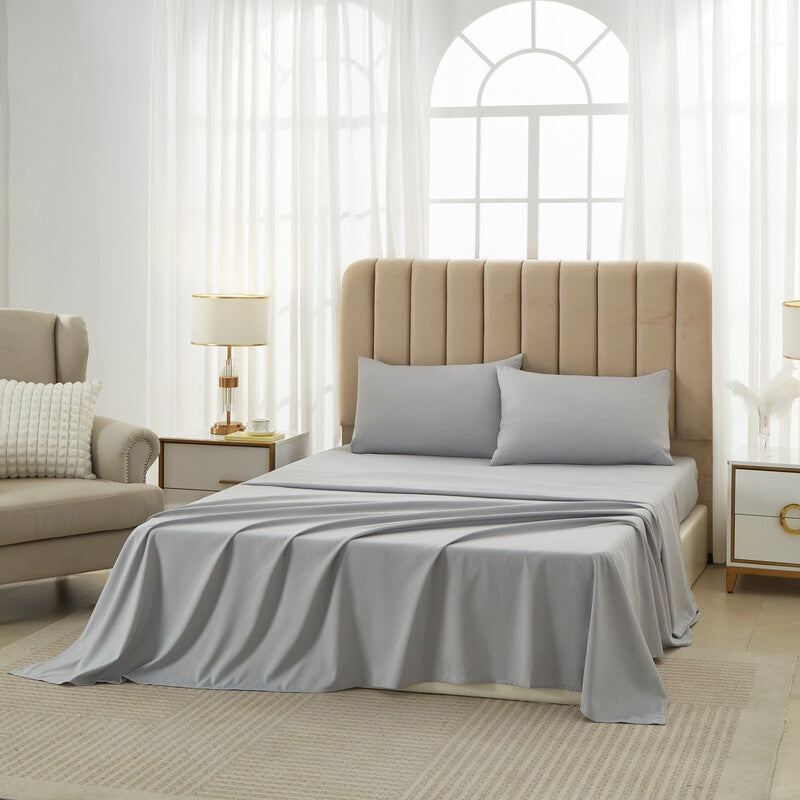 Meeallhome Cotton 3-Piece Bedding Set, Gray, 2 m Fitted Sheet Style + 30 cm Bed Skirt, With 48*74 Inch Pillowcases*2 MegaBDM