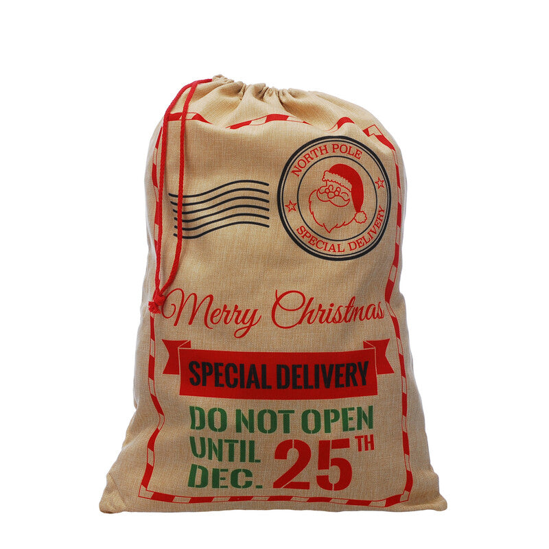 Festive 70Cm Natural Linen Sack-Special Delivery Stamp MegaBDM