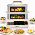 IAGREEA 14L Electric Food Steamer, 2000W Dual-Tier Cooker with Panoramic Viewing Windows, 2 Stainless Steel Trays, 2.5L External Water Tank, 6 Presets and Timer MS-22ZG21-Q MegaBDM
