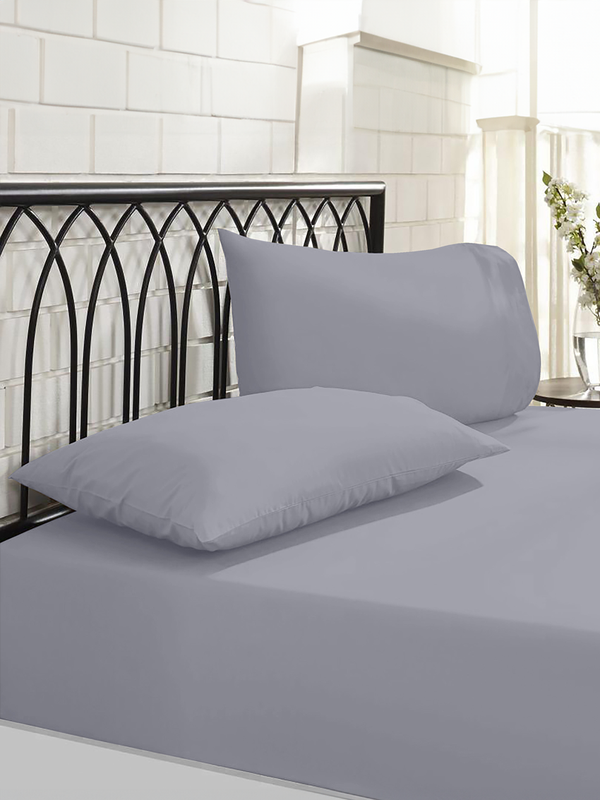 NightComfort Fitted Sheet Non Iron Polycotton Deep Fit 35cm Cool Grey Single MegaBDM