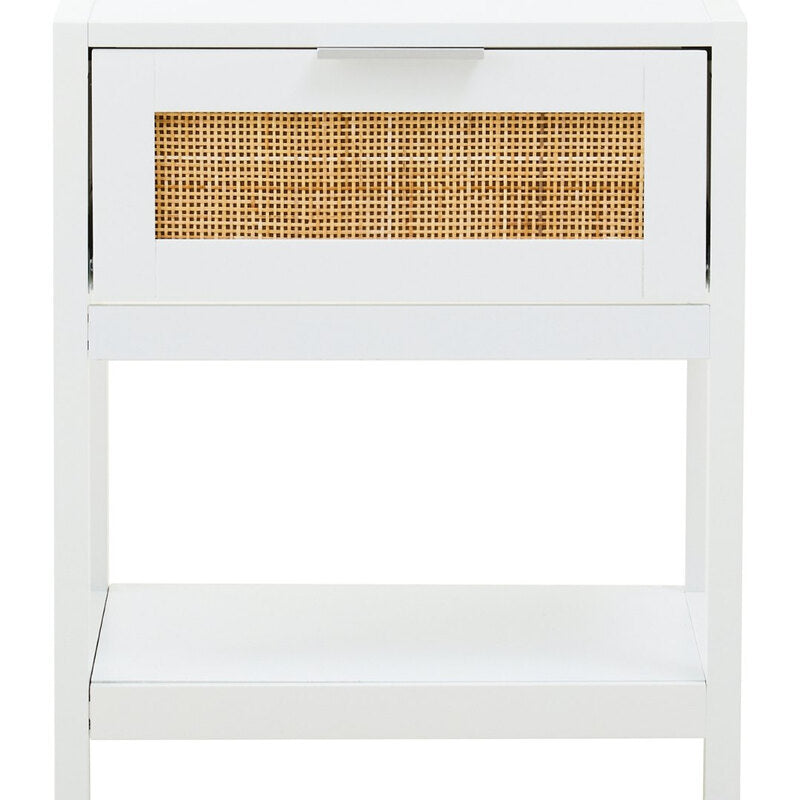 Interiors by Premier Bedside Table Sherman 1 Drawer White/Rattan MegaBDM
