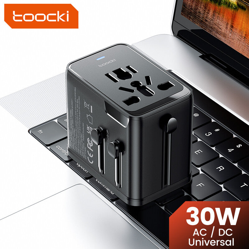 toocki Universal Travel Adapter 30W PD Fast Charger Adapter – International Power Adapter with 1 USB-A & 2 USB-C Ports – Plug Adapter for EU, UK, US, AUS MegaBDM