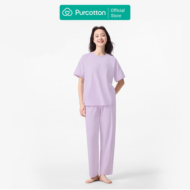 Purcotton Women's Antibacterial Knit Loungewear Set - Long Pants Set - Comfortable & Skin-Friendly - Restful & Casual Style - Raspberry Purple - Top: 160/84A; Bottom: 160/68A MegaBDM