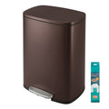 JOYFURNOS 50 L Kitchen Bin, Rubbish Bin, Stainless Steel Trash Bin, Soft Close, Step-On Pedal, Removable Inner Bucket, Brown MegaBDM