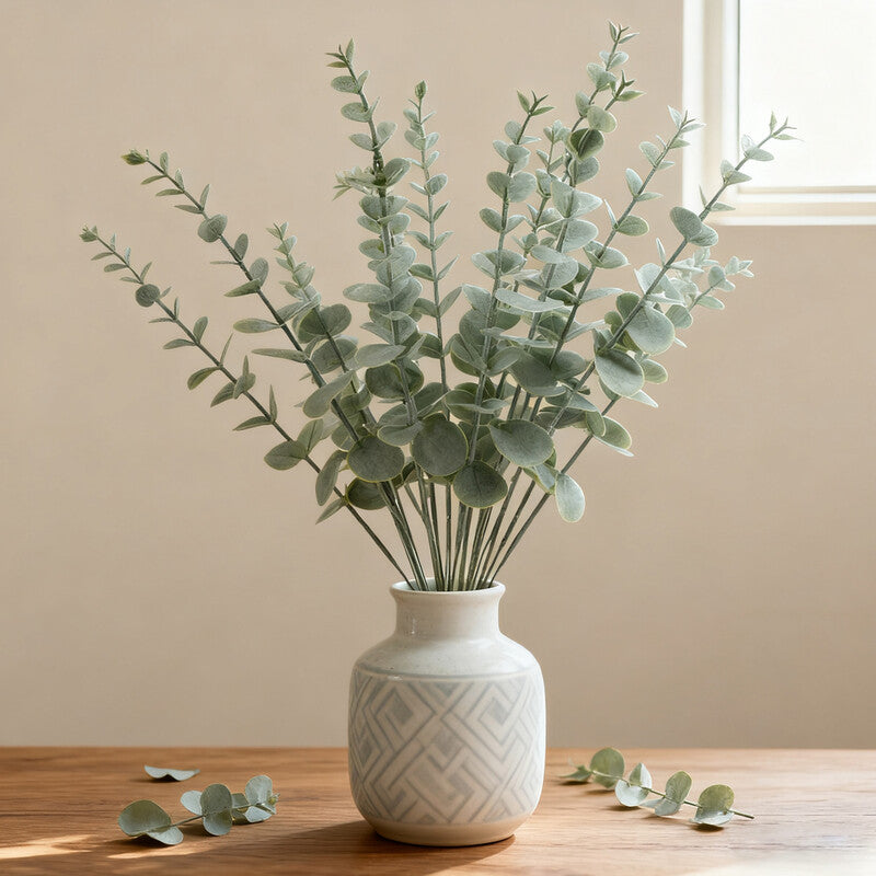 Wei's moment 24pcs Eucalyptus Stems Artificial Eucalyptus Leaves Stems Real Grey Green Touch Leaf Branches for Home Office Flowers Bouquet Centerpiece Wedding Decoration MegaBDM