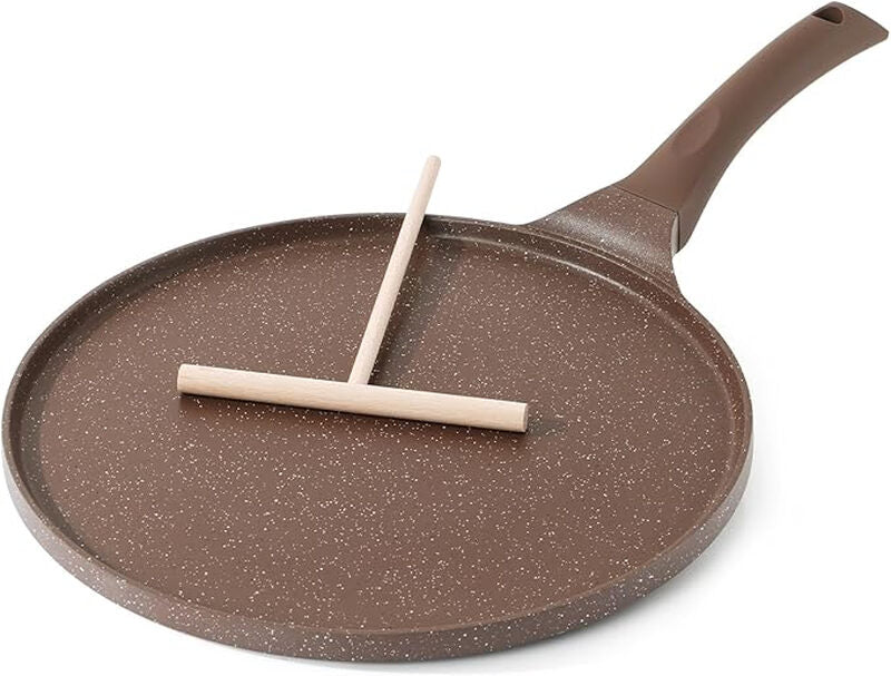SENSARTE Nonstick Crepe Pan, Swiss Granite Coating Dosa Pan Pancake Flat Skillet Tawa Griddle 10-Inch with Stay-Cool Handle, Induction Compatible, PFOA Free (Toffee Brown) MegaBDM