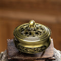 JU7CER 1PC Alloy Golden Lotus Incense Burner with Lid - Classic Style, Ideal for Christmas Home Decoration and Floor Display, Incense Holder MegaBDM