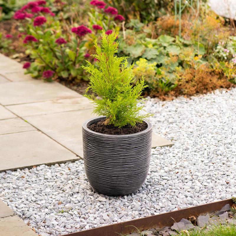 Strata Amalfi Planter Round Small D:35 x H:34cm Pewter MegaBDM