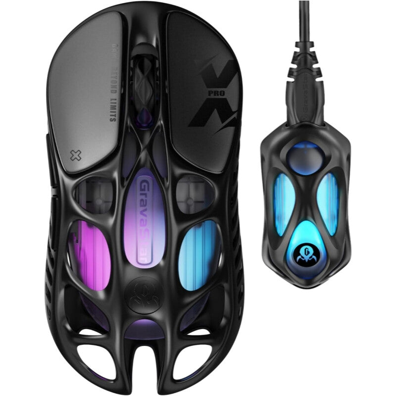 【Chinese Retail Version】GravaStar Mercury X Pro 49g Wireless Gaming Mouse, 8K Dongle, 32000DPI PAW 3950 Sensor, 8000Hz Polling Rate, Magnesium Alloy, Hollow Design, RGB Lighting, 5 Programmable Buttons - Black MegaBDM