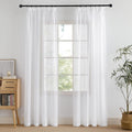 PONY DANCE Sheer Linen Look Curtains Pencil Pleat, 2 Panels W140 x L200 cm(W55 x L79 Inch), White MegaBDM