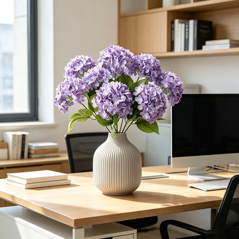 1Pc 13in/33cm Artificial 7-Head Hydrangea Silk Flower Silk Flower Living Room Bedroom Wedding Flower Arrangement Artificial Flower Decoration (Purple) MegaBDM