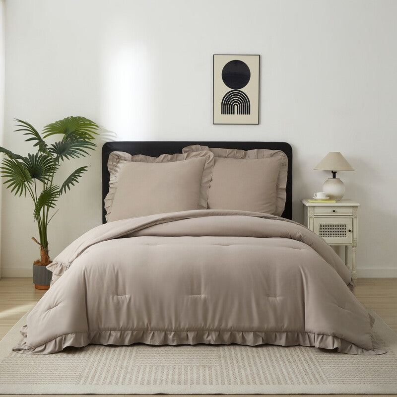 Meeallhome Vintage Ruffle 2-Piece Bedding Set, Quilt 135*200 cm, Wheat, Modern Farmhouse Style MegaBDM