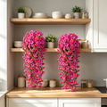 4Pcs 30in Outdoor Artificial Hanging Flowers, Fuchsia & Rose Red Silk Petunia Faux Blooms, Realistic Porch Patio Decoration MegaBDM