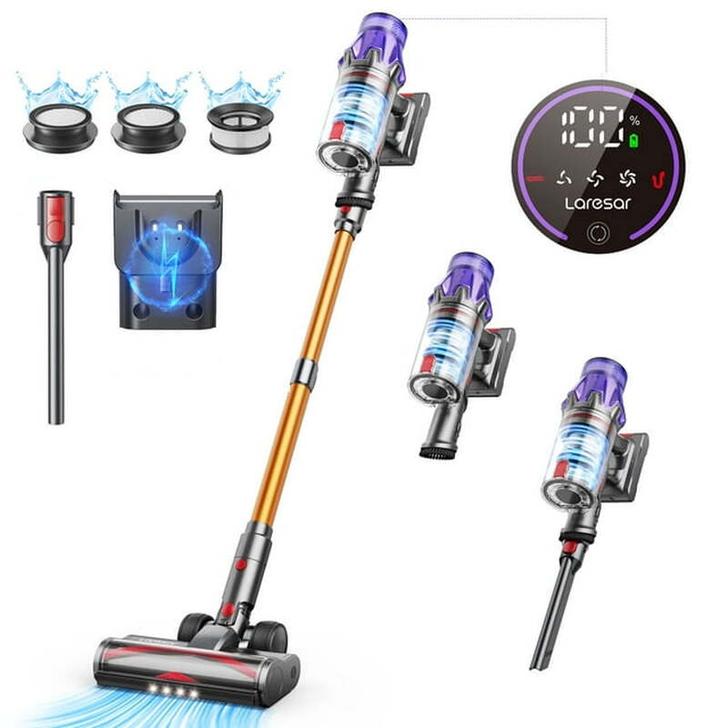Laresar V7 Cordless Vacuum Cleaner, Lightweight Handheld Vacuum, 50KPa 500W Powerful Stick Vacuum, Touch Screen, 60 Min Runtime, 3-Speed Adjustment, for Hardhood Floor/Carpet MegaBDM