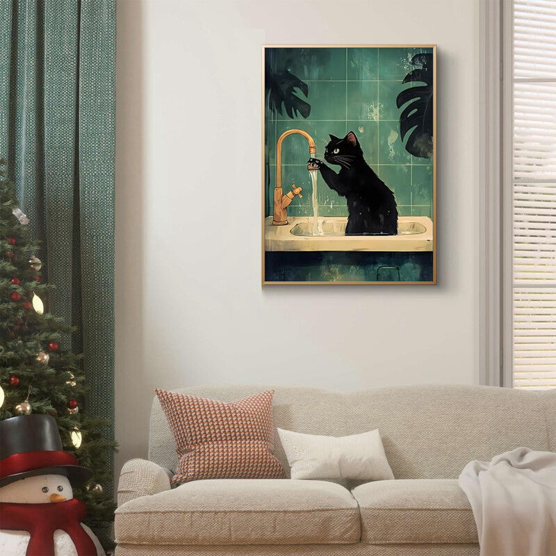 JU7CER 5D Full Round Drill Diamond Painting Kit - Black Cat Kitchen Theme | Adult Crystal Art | Home Wall Decor & Gift 12×16 Inches (30×40cm) MegaBDM