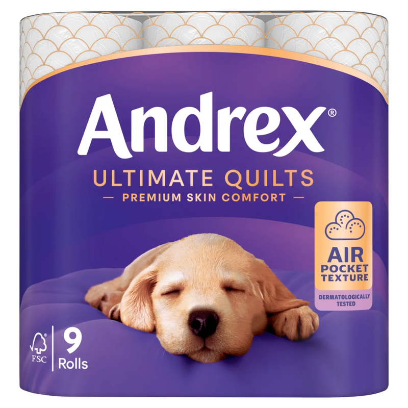 Andrex Ultimate Quilts Toilet Tissue, 3-Ply, 9 Rolls MegaBDM