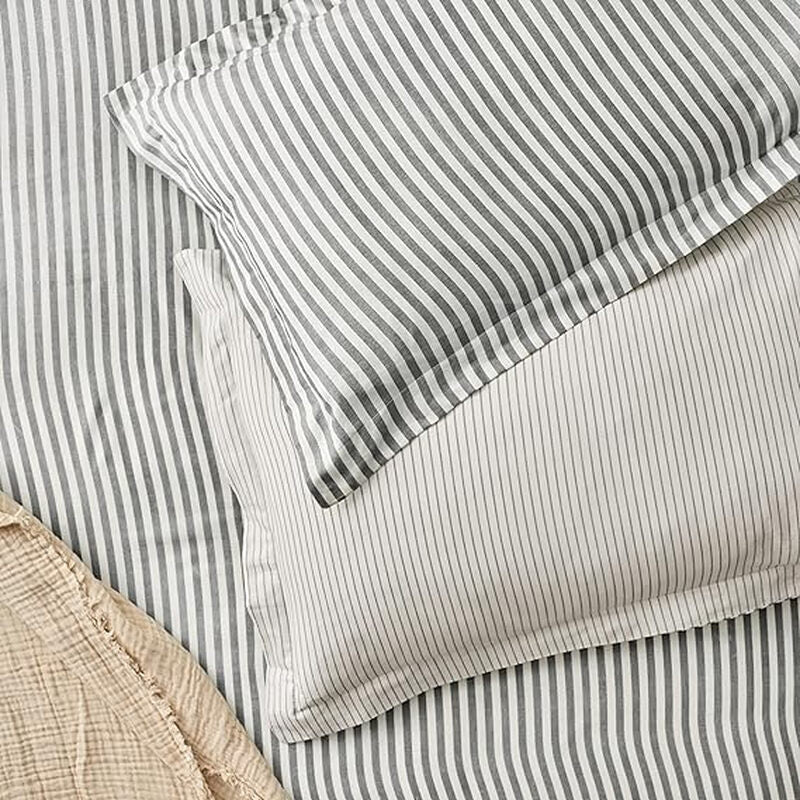 Yard Pillowcase Pair Hebden Stripe Reversible 100% Cotton Grey MegaBDM