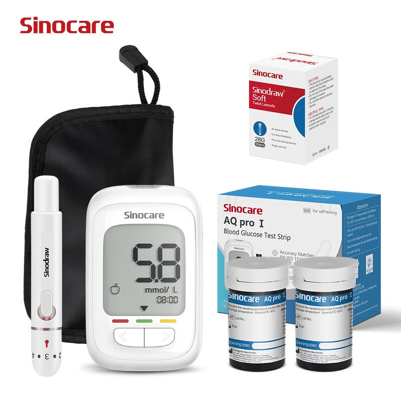 Sinocare Safe AQ Pro I Blood Sugar Monitor, Glucose Monitor with 50 Strips Blood Sugar Testing Kit with Blood Ketone Warning 500 Memory with Strips and Lancing Devices Mmol Version MegaBDM