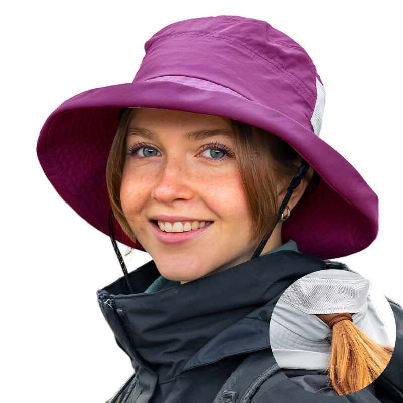 TOP-EX Women's Wide Brim Bucket Sun Hat with Ponytail Hole Summer Packable Sunhat for Travel Beach Outdoor Purple MegaBDM