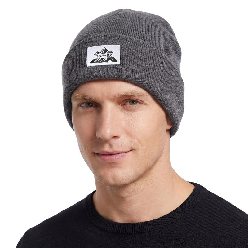 TOP-EX Beanie Hats Men Women 100% Merino Wool Winter Warm Cap for Outdoor Fleece Lined M/L Grey MegaBDM