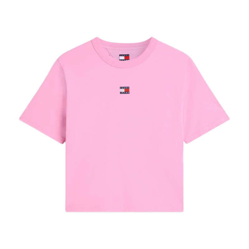 Tommy Badge Boxy Crew Neck T-Shirt - Pink Daisy MegaBDM