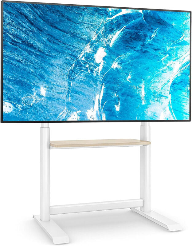 TVON Universal TV Stand TV Floor Stand with Shelf for 60-86 Inch LED LCD TVs, Height Adjustable Tall TV Mount Stand Portable TV Stand with Bracket Max. VESA 800x600 mm, up to 86kg, White MegaBDM