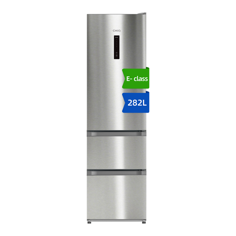 CHiQ JKR282WSSE 282 L 54 cm Wide Stainless Steel No Frost 3-Door Fridge Freezer with Drawers, E Rated MegaBDM