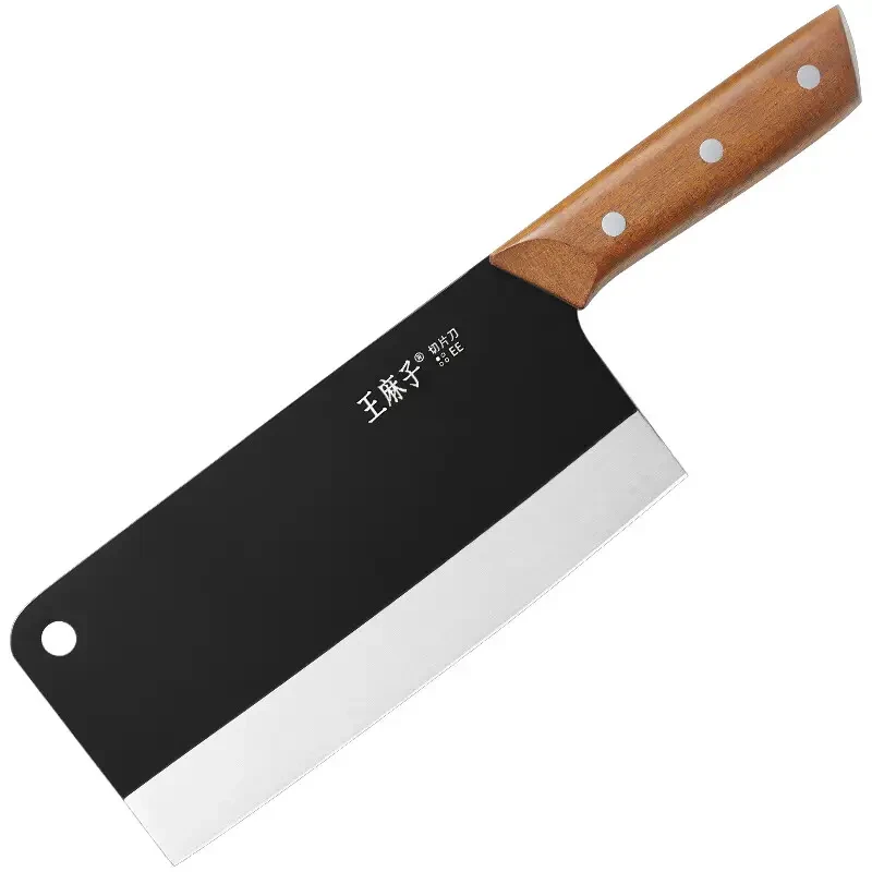Wangmazi Household Chinese Chef's Knife, Hand-Forged Blackened Slicing and Vegetable Knife, Slicing Knife, Acacia Wood Handle MegaBDM