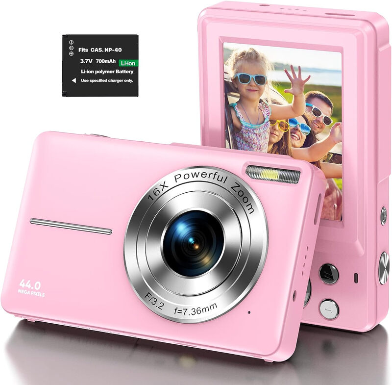 Songdian Pocket Camera 4K 64MP for Photography and Video 16X Zoom-Pink MegaBDM