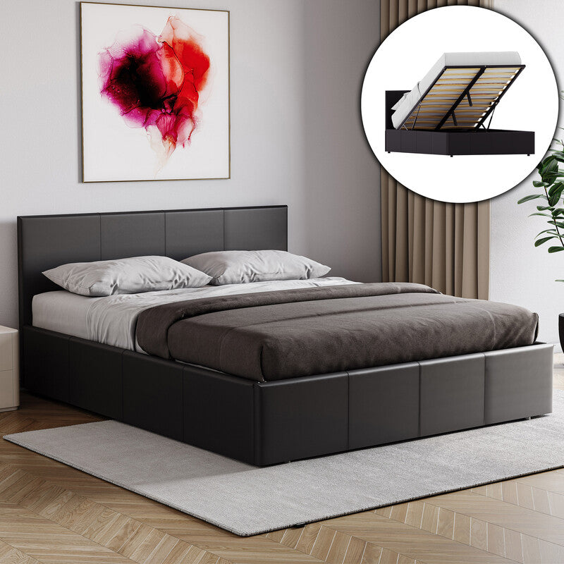 Vida Designs Ottoman Bed Frame Lisbon Faux Leather Black Double MegaBDM